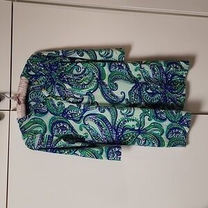 Lilly pullitizer gold kids dress 3/4 sleeves blue paisley desig beachy nautical